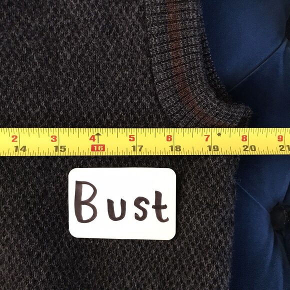 Vintage Gray Wool Sleeveless V Neck Dark Academia Preppy Unisex Sweater Vest - M - Picture 6 of 9